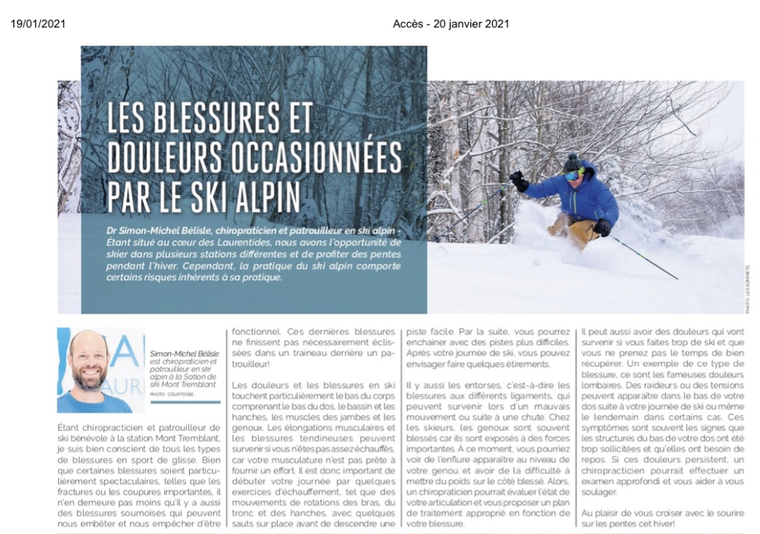 Les blessures en ski alpin Clinique Chiropratique St Sauveur